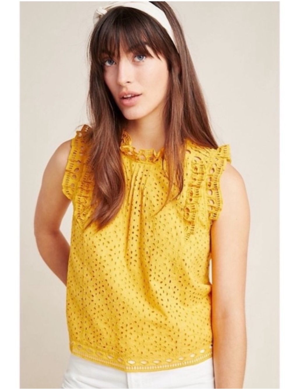 Maeve by Anthropology Eyelet Yellow Top